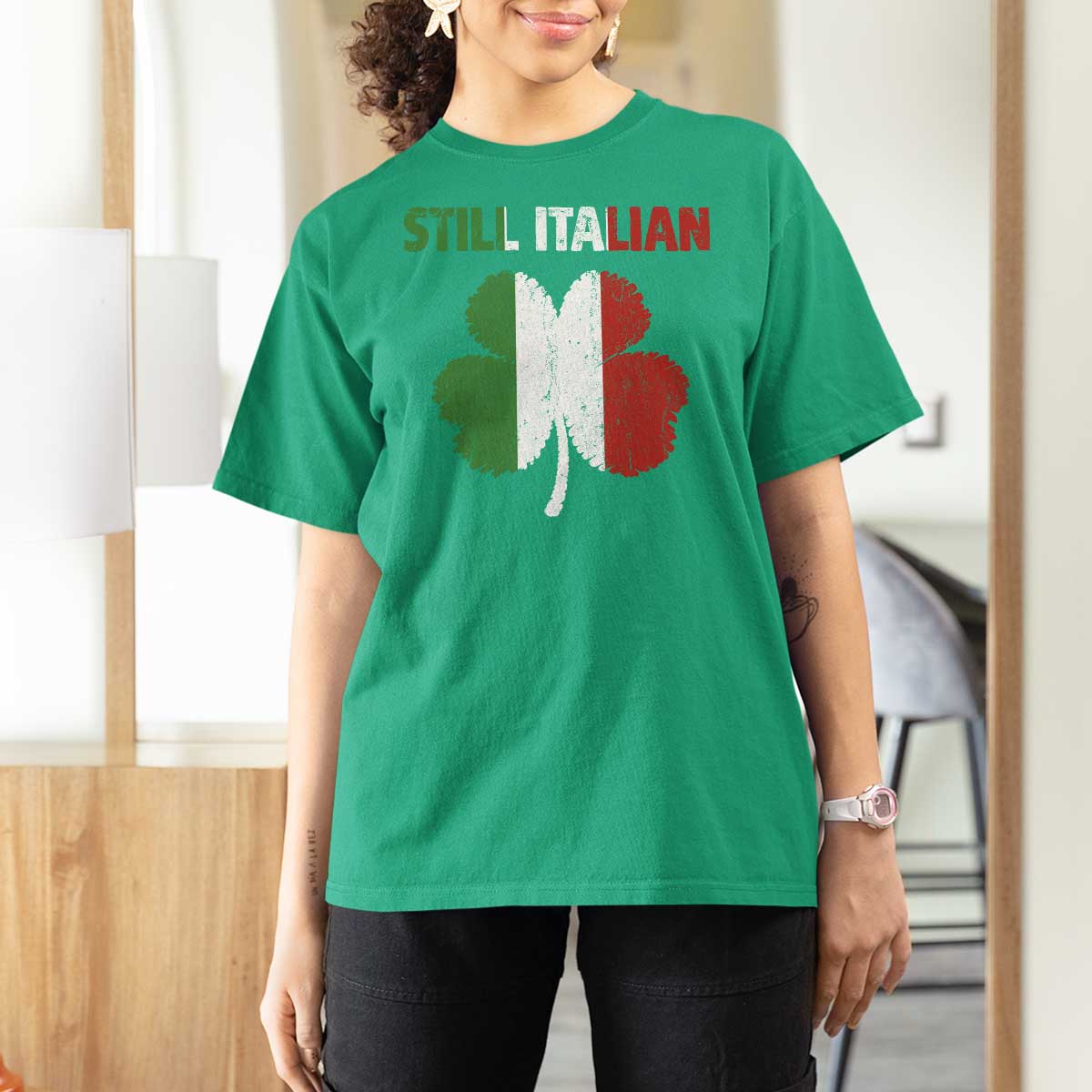 St Patricks Day Still Italian T Shirt For Women Funny Retro Shamrock Italy Flag
