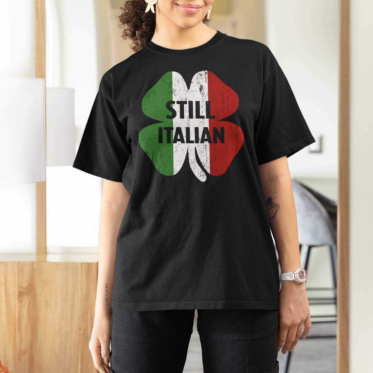 Funny St Patricks Day Italian T Shirt For Women Retro Vintage Shamrock Italy Flag