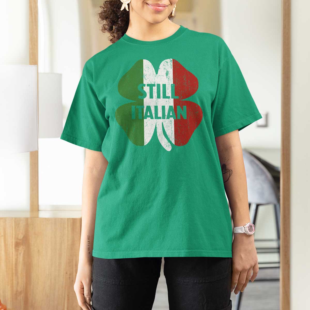 Funny St Patricks Day Italian T Shirt For Women Retro Vintage Shamrock Italy Flag