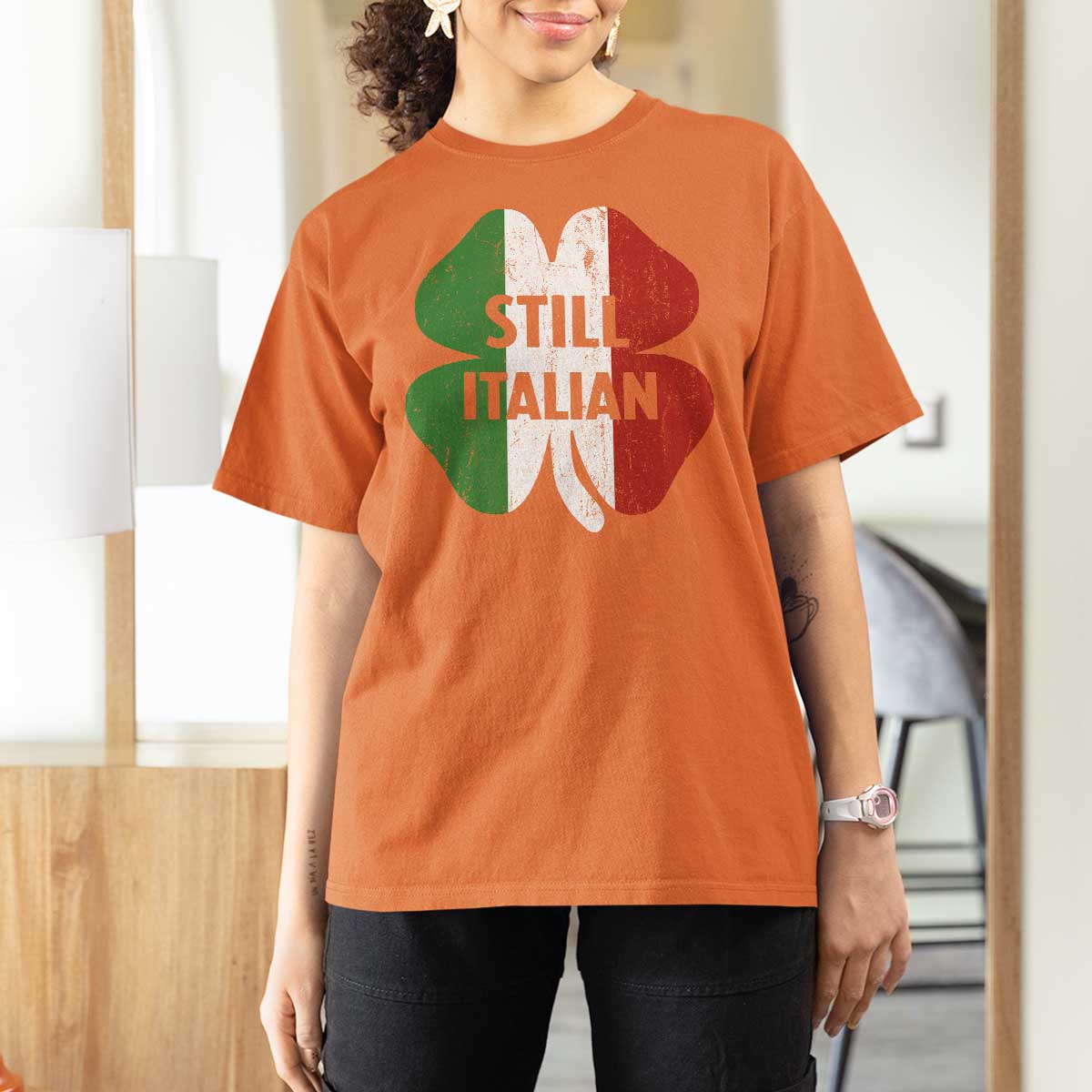 Funny St Patricks Day Italian T Shirt For Women Retro Vintage Shamrock Italy Flag