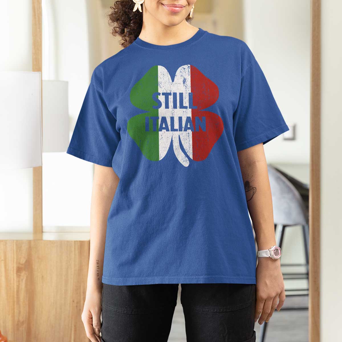 Funny St Patricks Day Italian T Shirt For Women Retro Vintage Shamrock Italy Flag