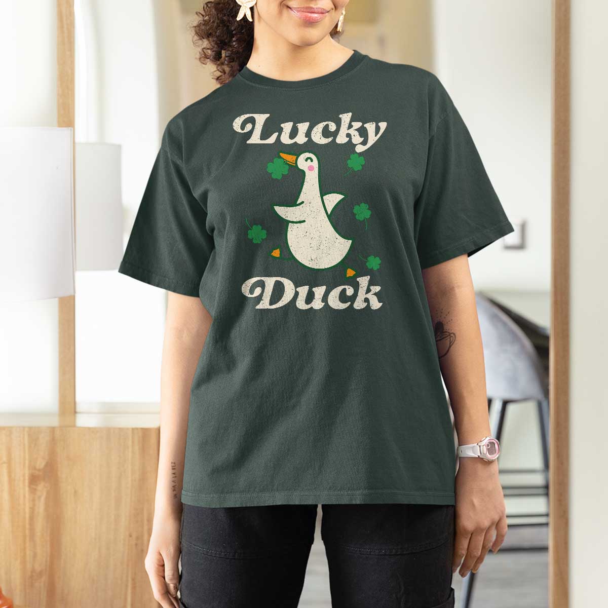 Lucky Duck T Shirt For Women St Patricks Day Shamrock Irish