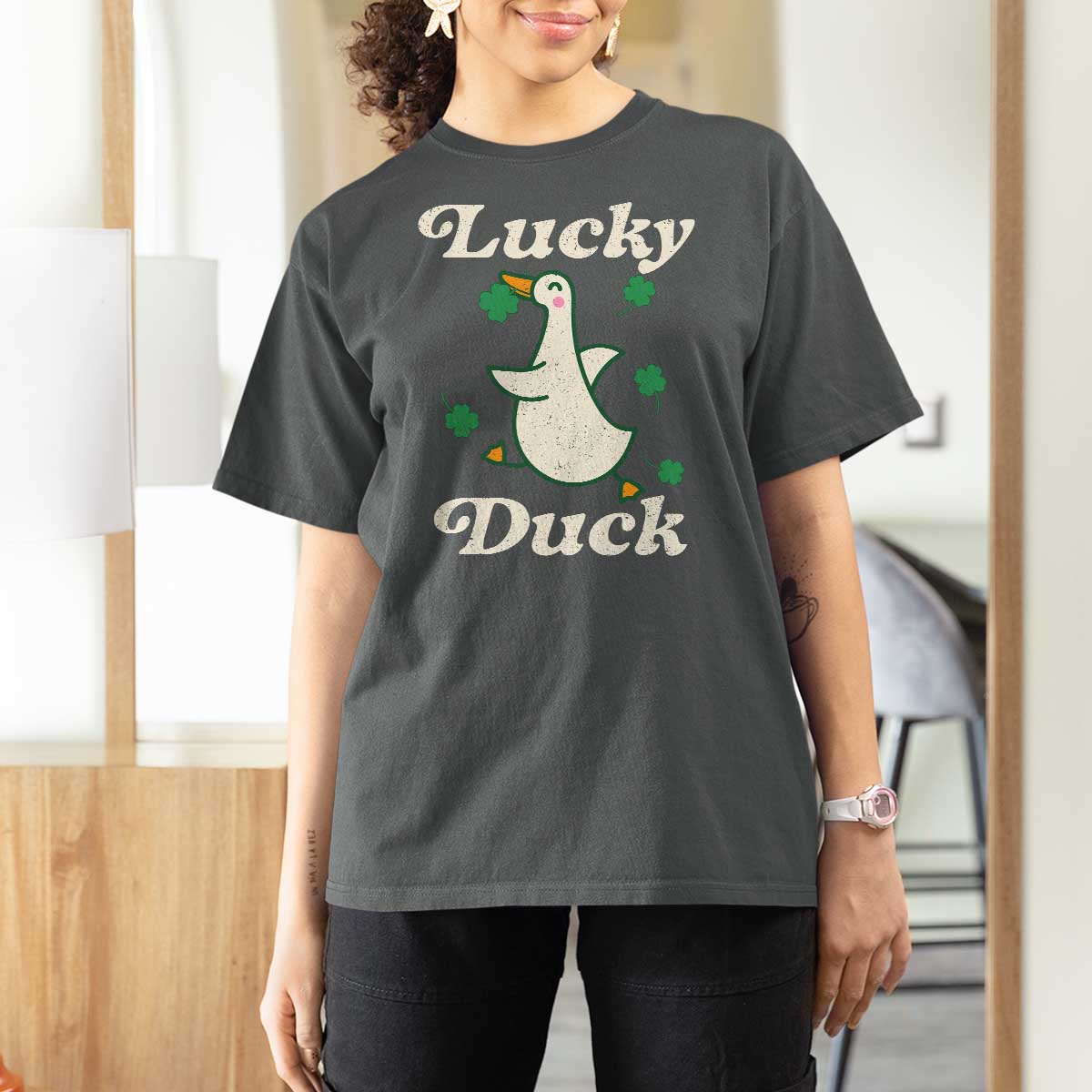 Lucky Duck T Shirt For Women St Patricks Day Shamrock Irish
