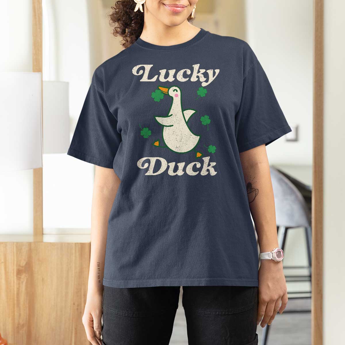 Lucky Duck T Shirt For Women St Patricks Day Shamrock Irish