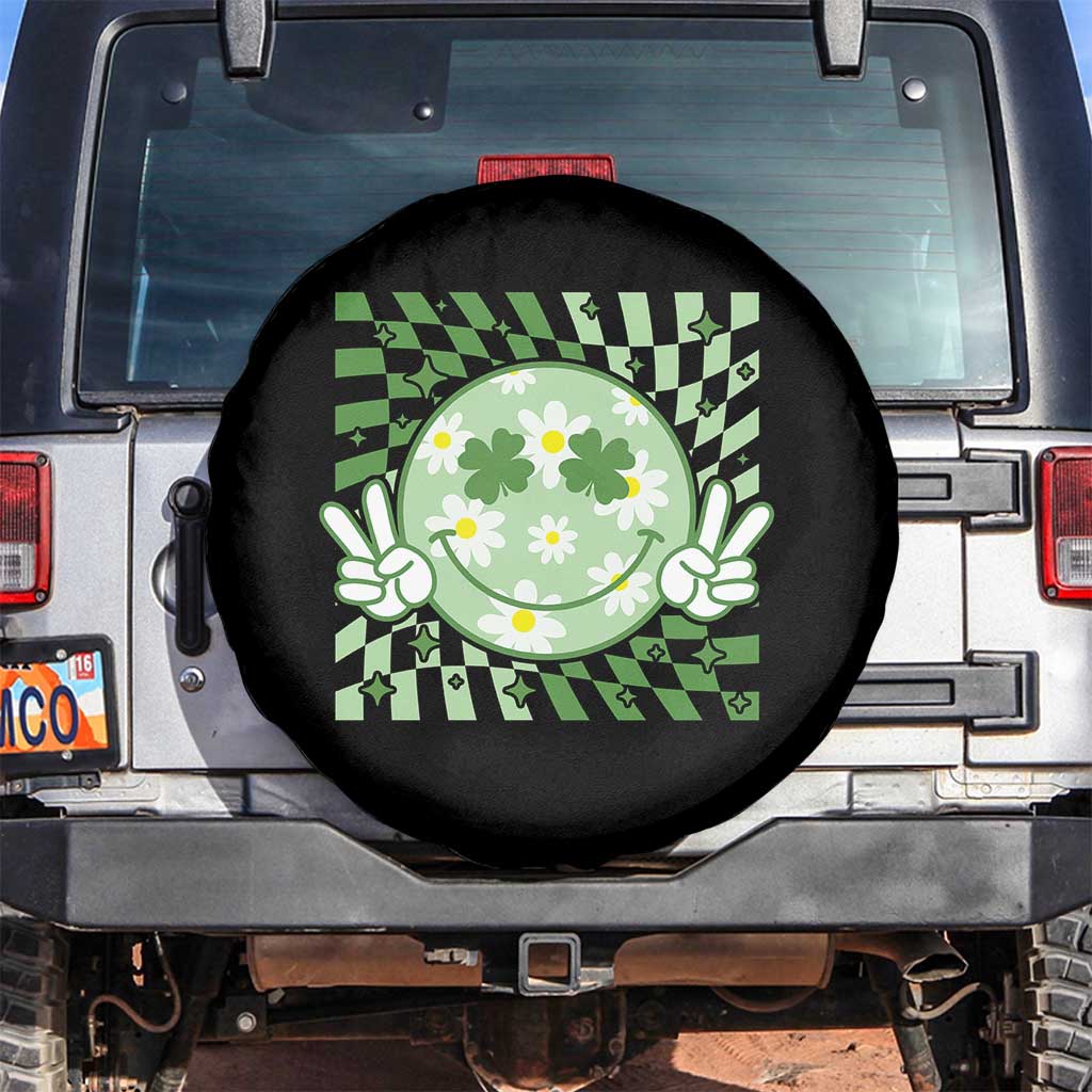 Retro Groovy Shamrock Smile Face St Patricks Day Spare Tire Cover