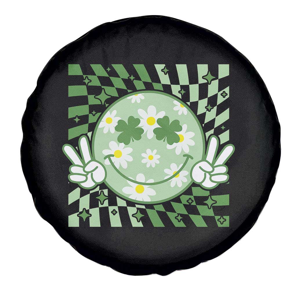 Retro Groovy Shamrock Smile Face St Patricks Day Spare Tire Cover