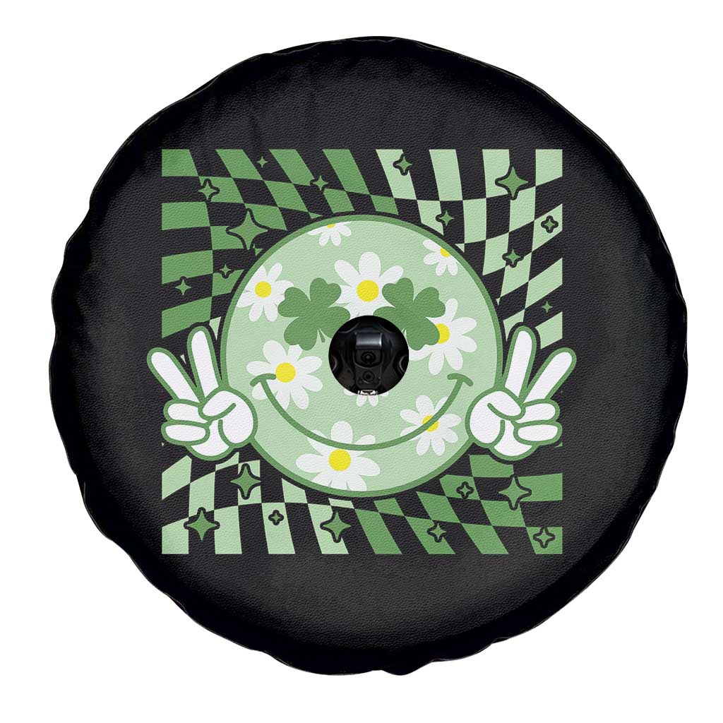 Retro Groovy Shamrock Smile Face St Patricks Day Spare Tire Cover