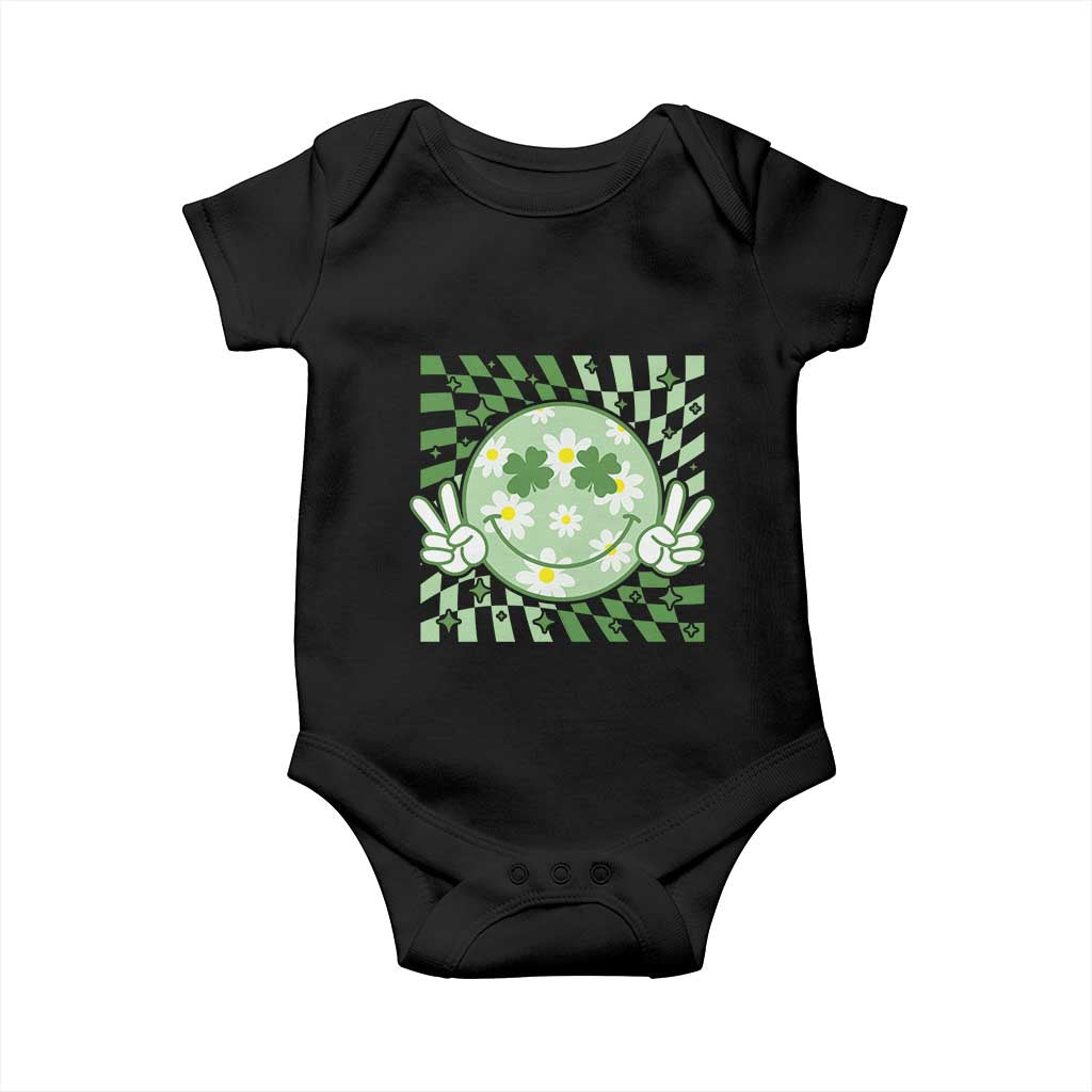 Retro Groovy Shamrock Smile Face St Patricks Day Baby Onesie