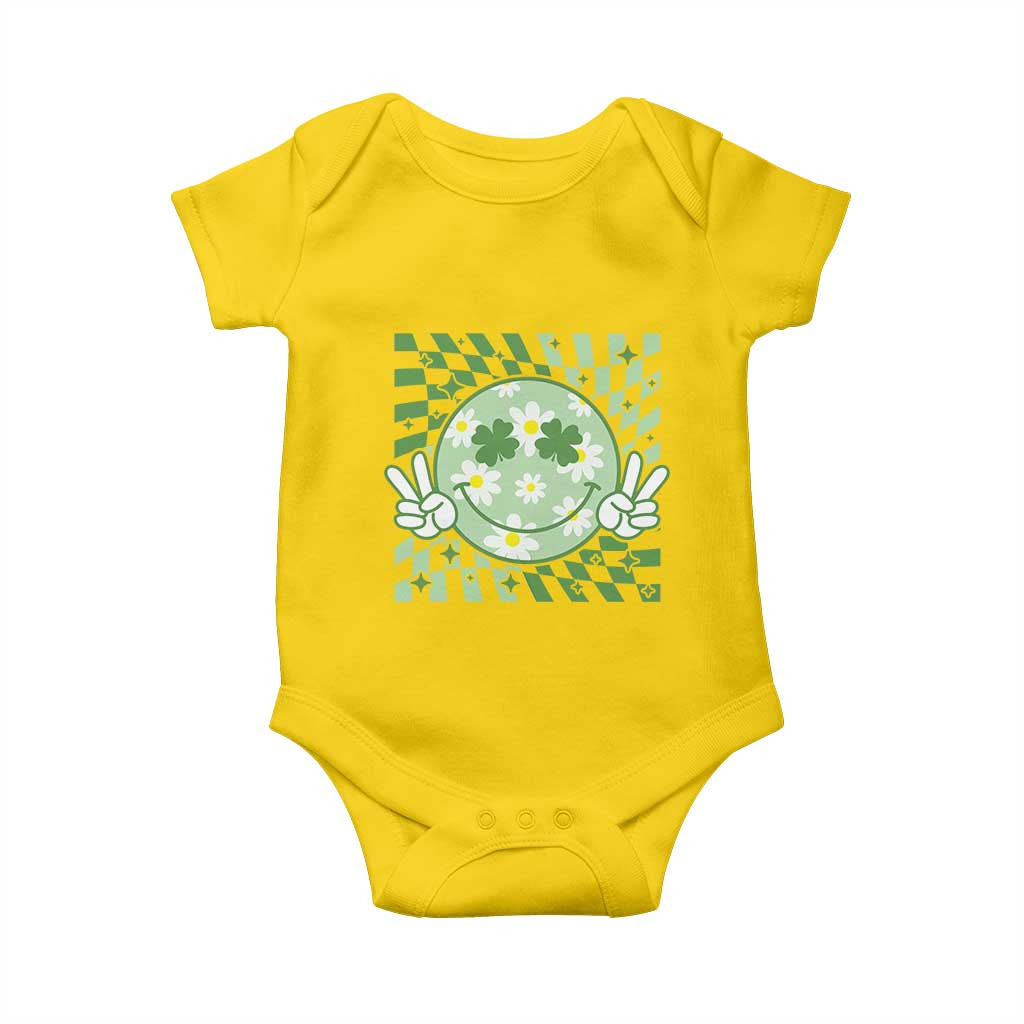Retro Groovy Shamrock Smile Face St Patricks Day Baby Onesie