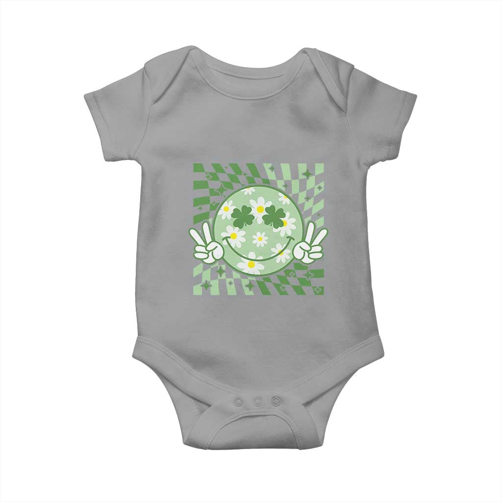 Retro Groovy Shamrock Smile Face St Patricks Day Baby Onesie