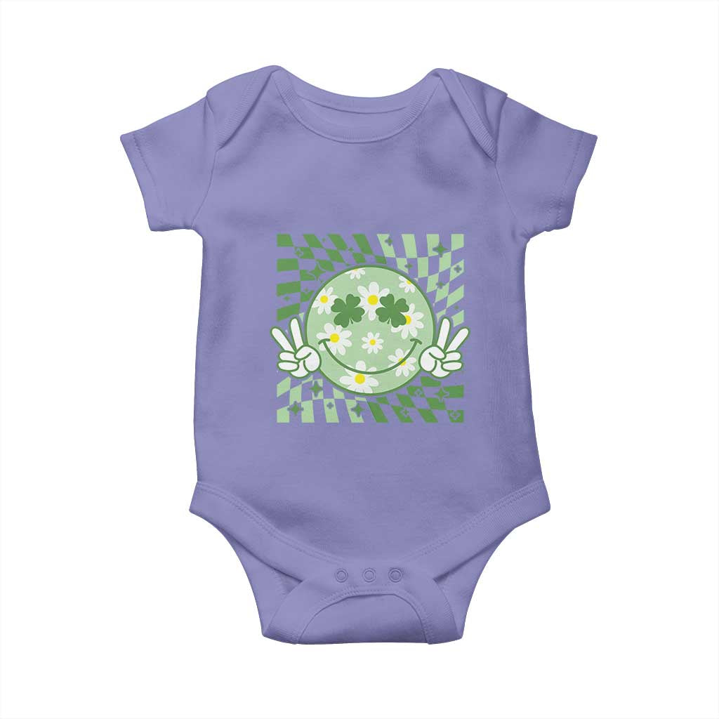 Retro Groovy Shamrock Smile Face St Patricks Day Baby Onesie