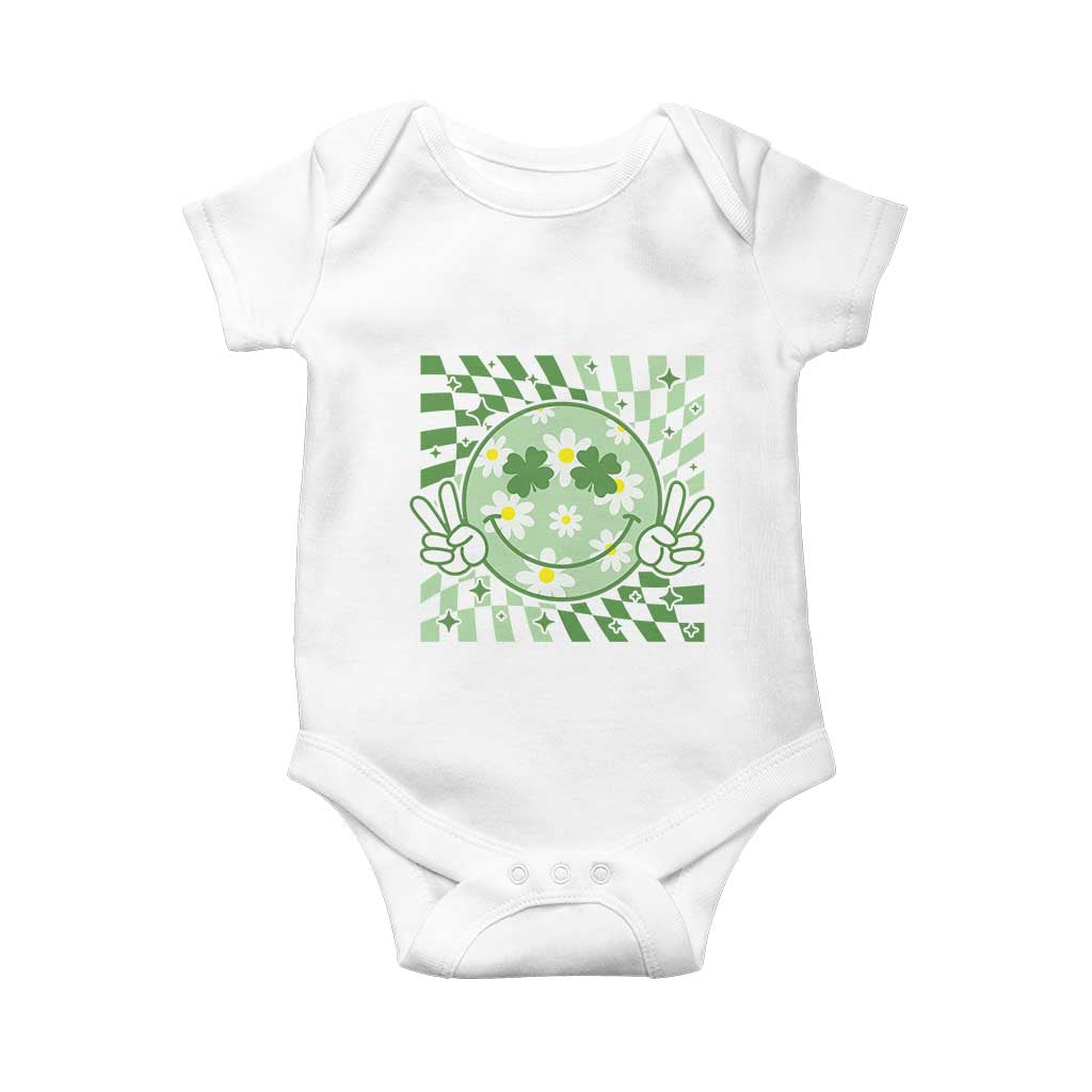 Retro Groovy Shamrock Smile Face St Patricks Day Baby Onesie
