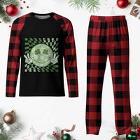 Retro Groovy Shamrock Smile Face St Patricks Day Plaid Pajama Set