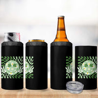 Retro Groovy Shamrock Smile Face St Patricks Day 4 in 1 Can Cooler Tumbler