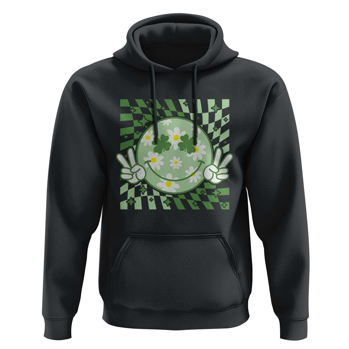 Retro Groovy Shamrock Smile Face St Patricks Day Hoodie