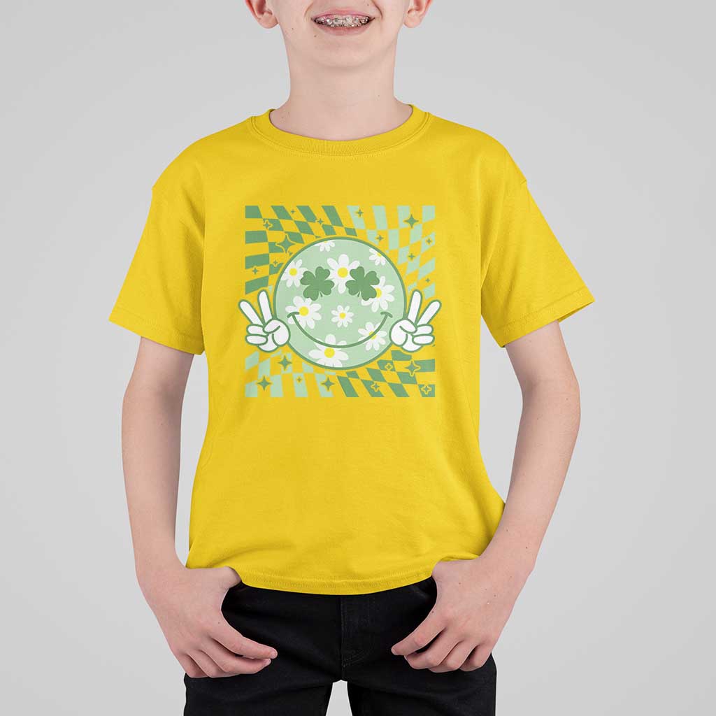 Retro Groovy Shamrock Smile Face St Patricks Day T Shirt For Kid