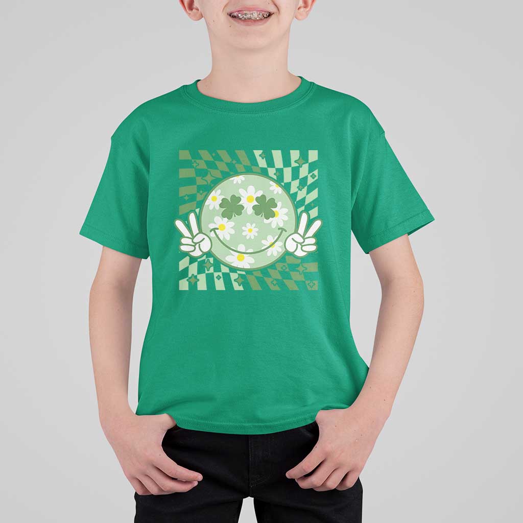 Retro Groovy Shamrock Smile Face St Patricks Day T Shirt For Kid