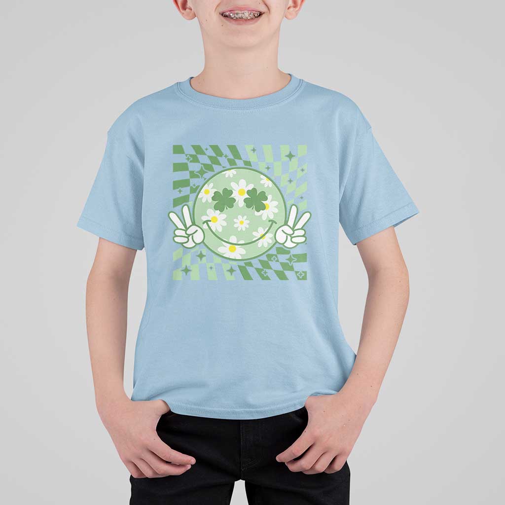 Retro Groovy Shamrock Smile Face St Patricks Day T Shirt For Kid