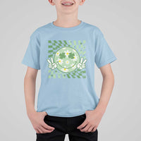 Retro Groovy Shamrock Smile Face St Patricks Day T Shirt For Kid