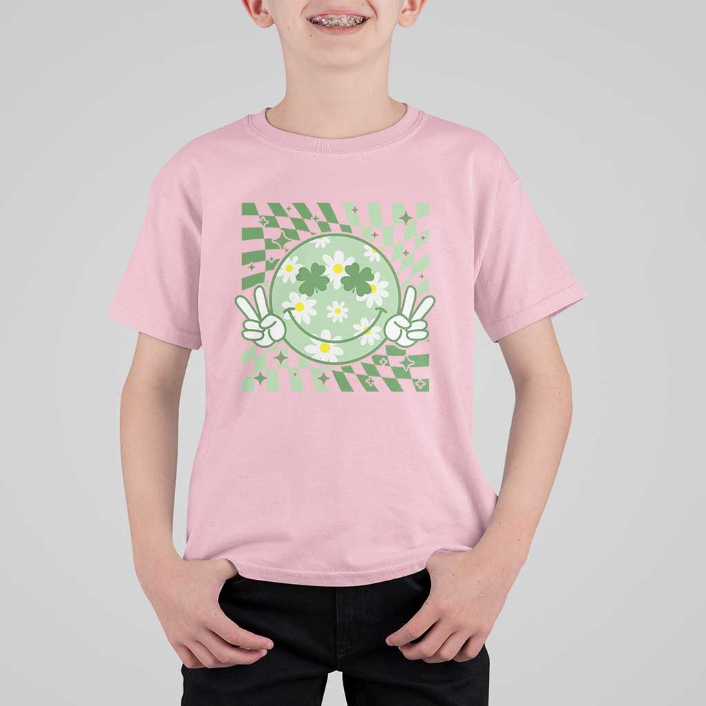 Retro Groovy Shamrock Smile Face St Patricks Day T Shirt For Kid