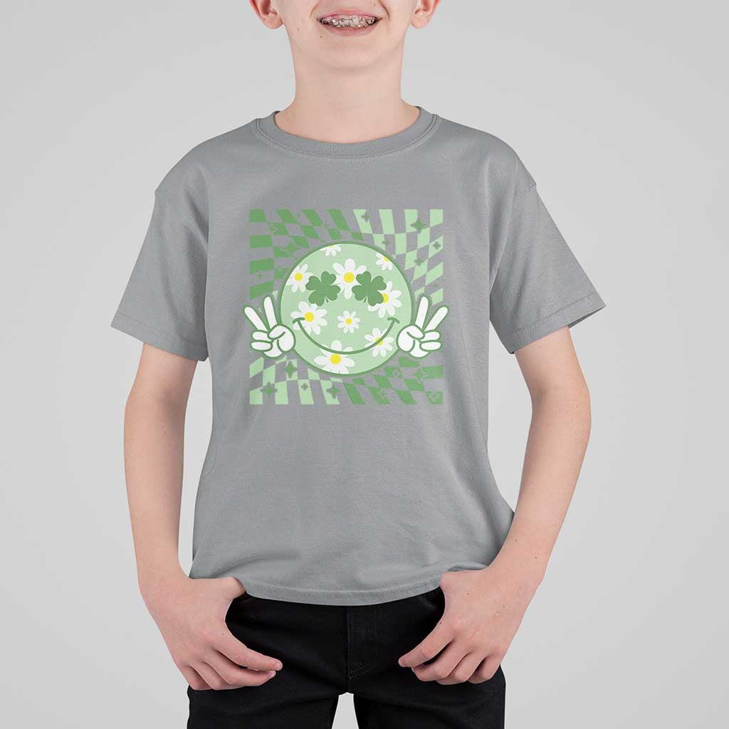 Retro Groovy Shamrock Smile Face St Patricks Day T Shirt For Kid