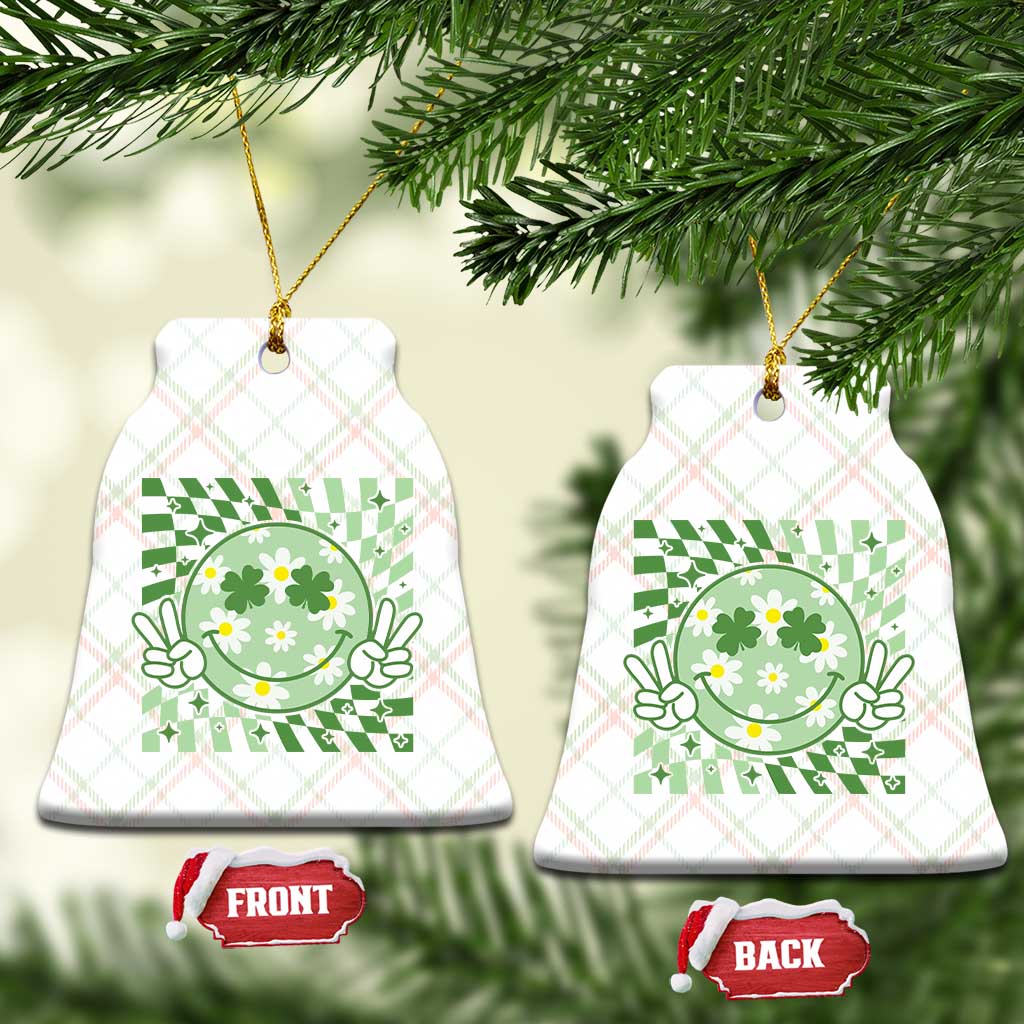 Retro Groovy Shamrock Smile Face St Patricks Day Ceramic Ornament