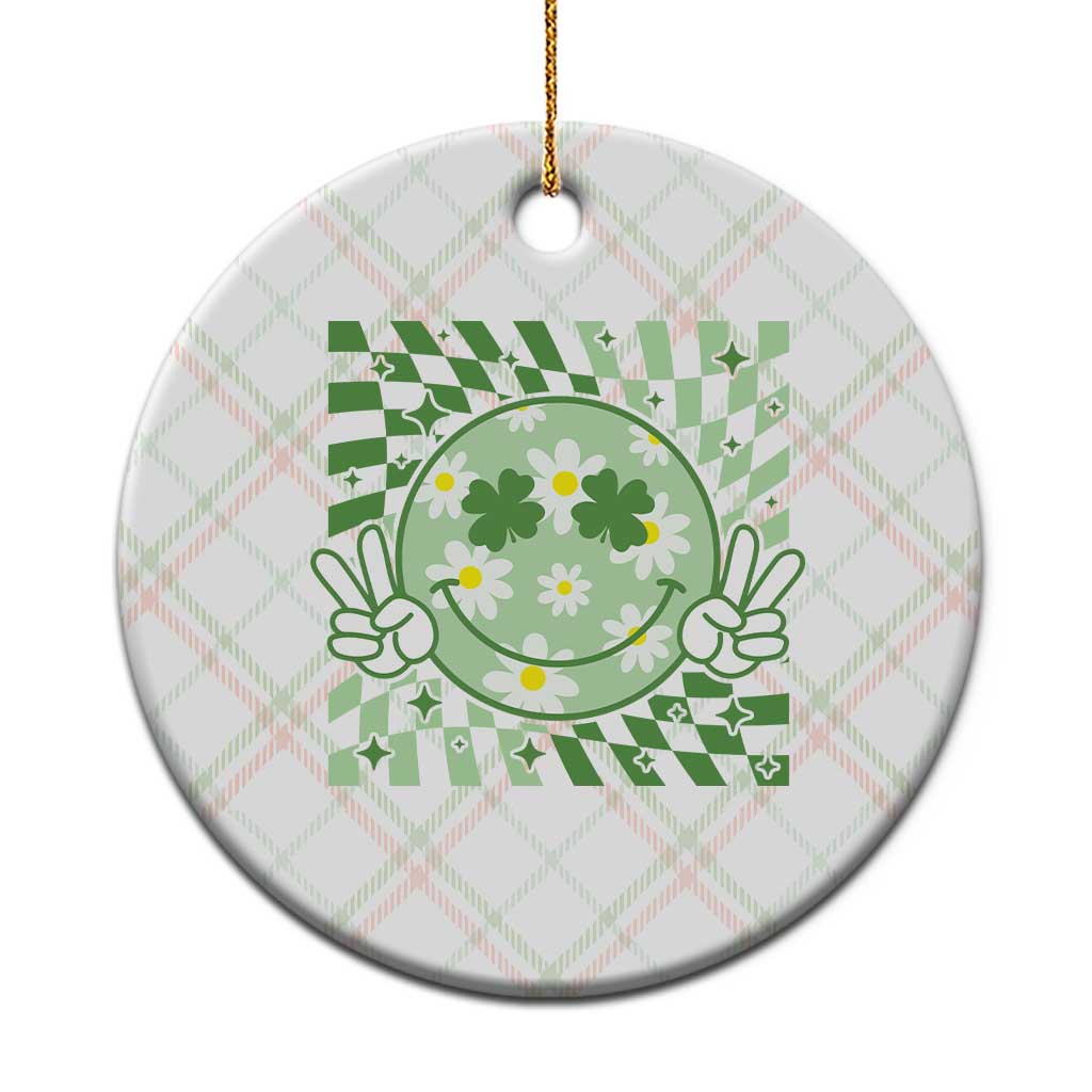 Retro Groovy Shamrock Smile Face St Patricks Day Ceramic Ornament
