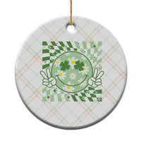 Retro Groovy Shamrock Smile Face St Patricks Day Ceramic Ornament