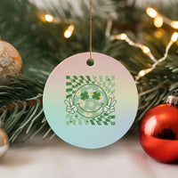 Retro Groovy Shamrock Smile Face St Patricks Day Ceramic Ornament