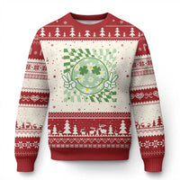 Retro Groovy Shamrock Smile Face St Patricks Day Ugly Christmas Sweater