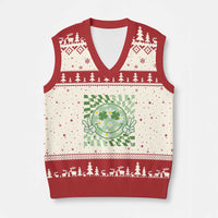 Retro Groovy Shamrock Smile Face St Patricks Day V-Neck Knit Sweater Vest
