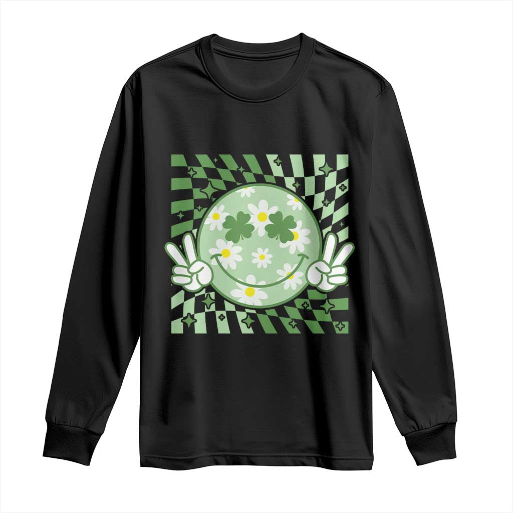 Retro Groovy Shamrock Smile Face St Patricks Day Long Sleeve Shirt