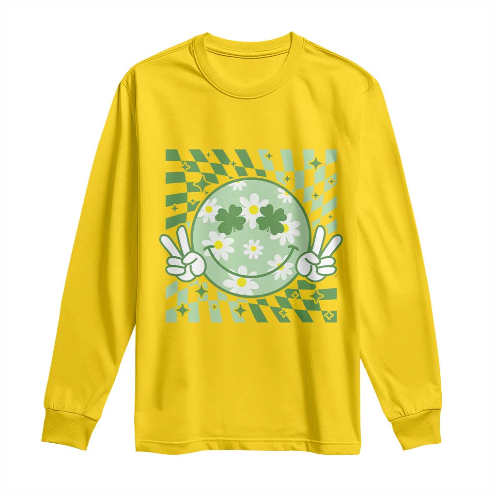 Retro Groovy Shamrock Smile Face St Patricks Day Long Sleeve Shirt