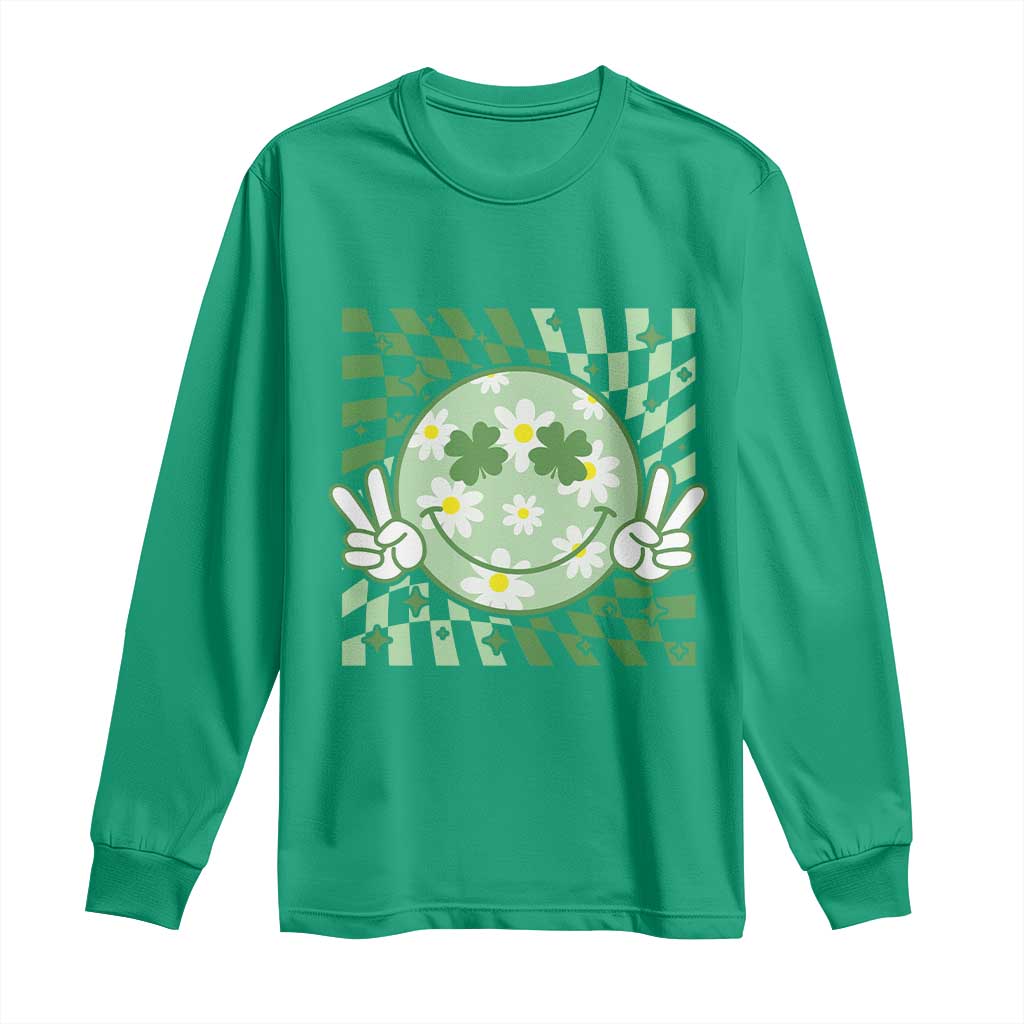 Retro Groovy Shamrock Smile Face St Patricks Day Long Sleeve Shirt