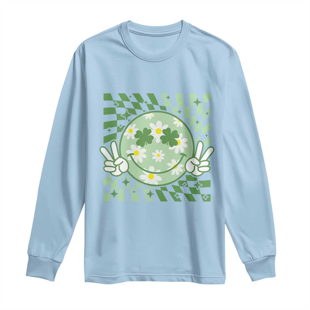 Retro Groovy Shamrock Smile Face St Patricks Day Long Sleeve Shirt