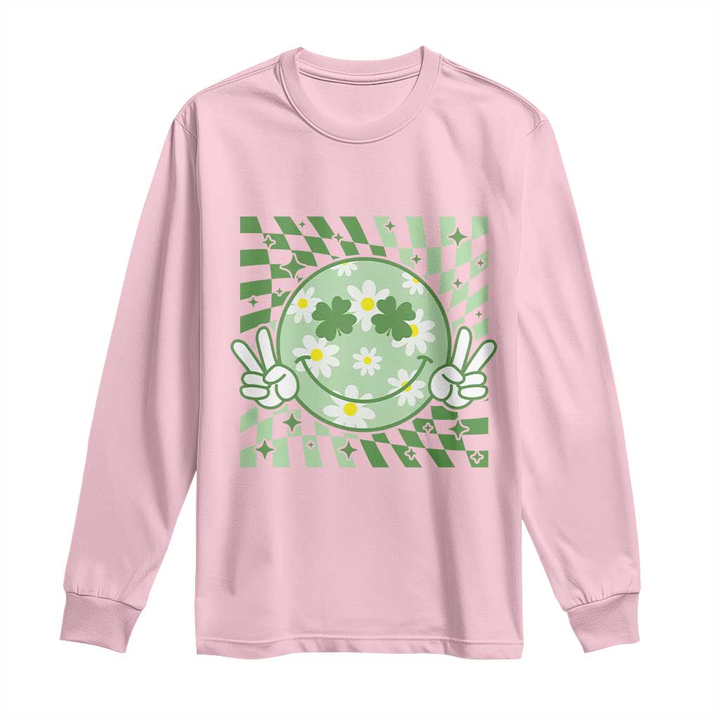 Retro Groovy Shamrock Smile Face St Patricks Day Long Sleeve Shirt