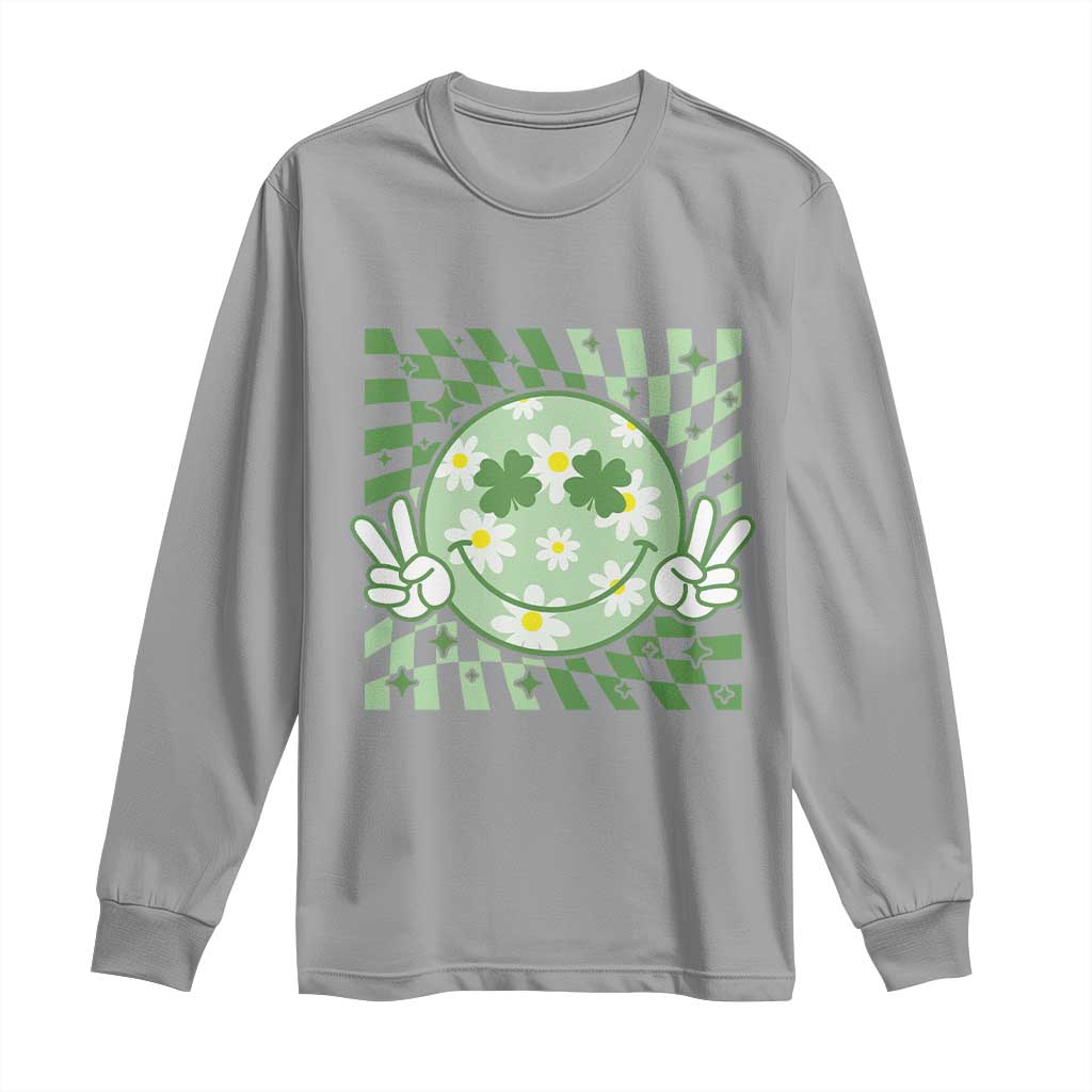 Retro Groovy Shamrock Smile Face St Patricks Day Long Sleeve Shirt