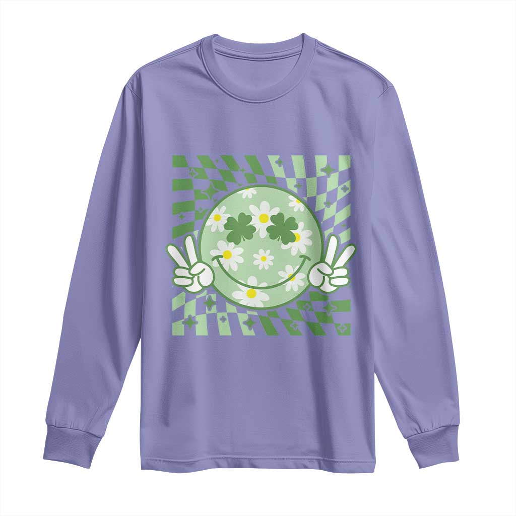 Retro Groovy Shamrock Smile Face St Patricks Day Long Sleeve Shirt