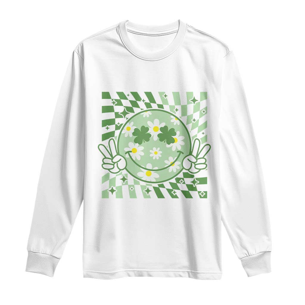 Retro Groovy Shamrock Smile Face St Patricks Day Long Sleeve Shirt