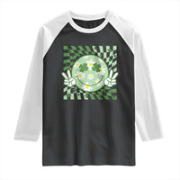 Retro Groovy Shamrock Smile Face St Patricks Day Raglan Shirt