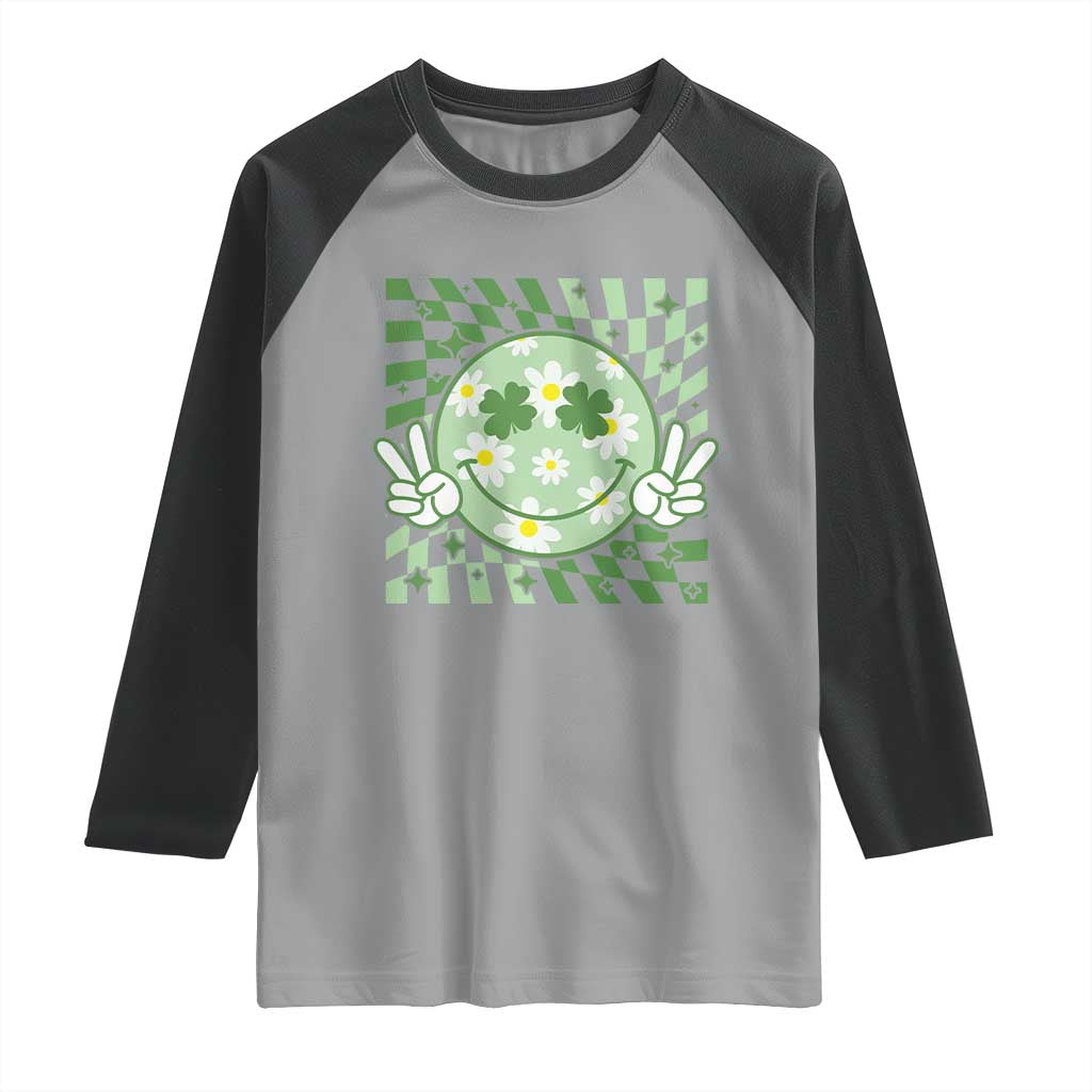 Retro Groovy Shamrock Smile Face St Patricks Day Raglan Shirt