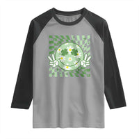 Retro Groovy Shamrock Smile Face St Patricks Day Raglan Shirt
