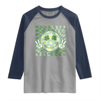 Retro Groovy Shamrock Smile Face St Patricks Day Raglan Shirt