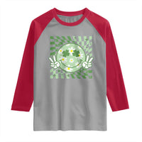 Retro Groovy Shamrock Smile Face St Patricks Day Raglan Shirt