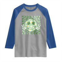 Retro Groovy Shamrock Smile Face St Patricks Day Raglan Shirt