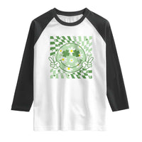 Retro Groovy Shamrock Smile Face St Patricks Day Raglan Shirt