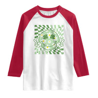 Retro Groovy Shamrock Smile Face St Patricks Day Raglan Shirt