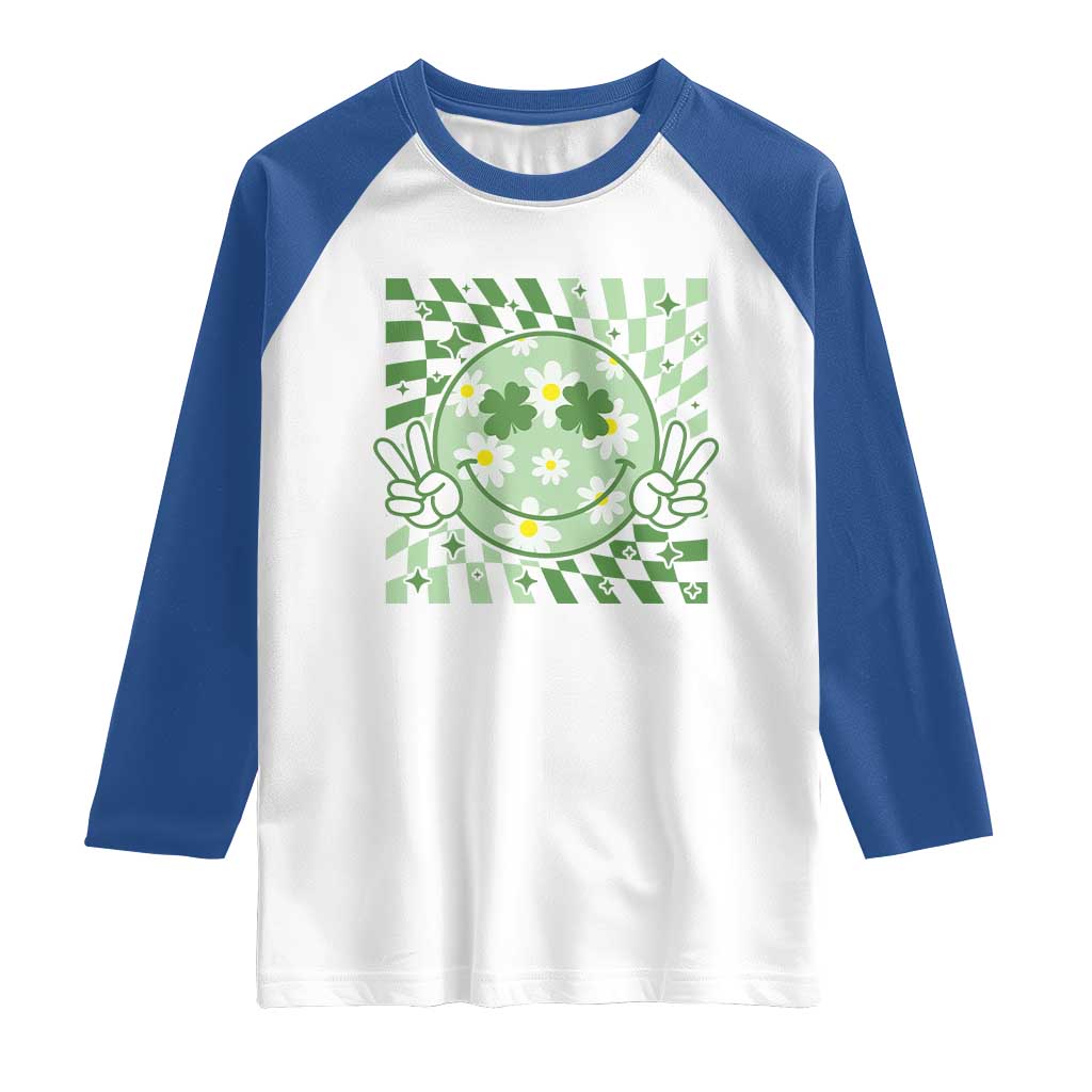 Retro Groovy Shamrock Smile Face St Patricks Day Raglan Shirt