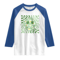 Retro Groovy Shamrock Smile Face St Patricks Day Raglan Shirt