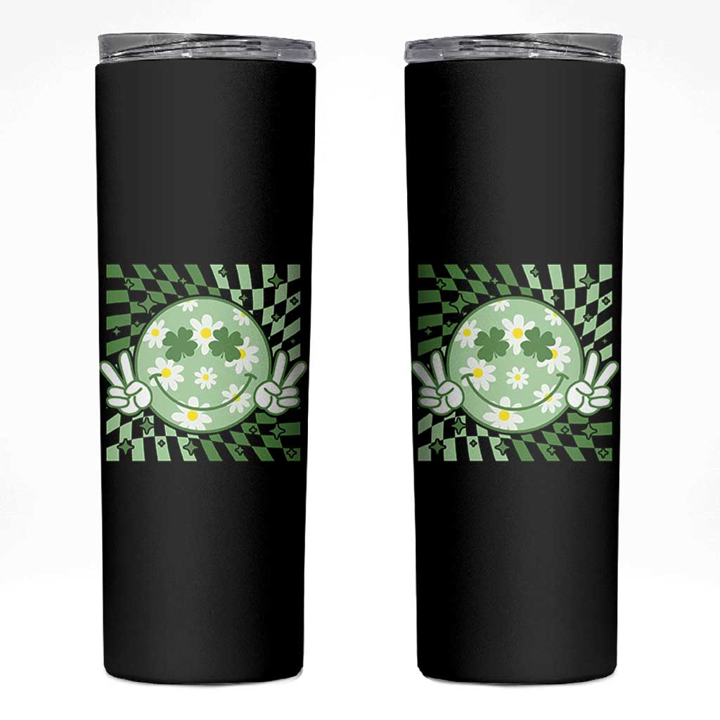 Retro Groovy Shamrock Smile Face St Patricks Day Skinny Tumbler